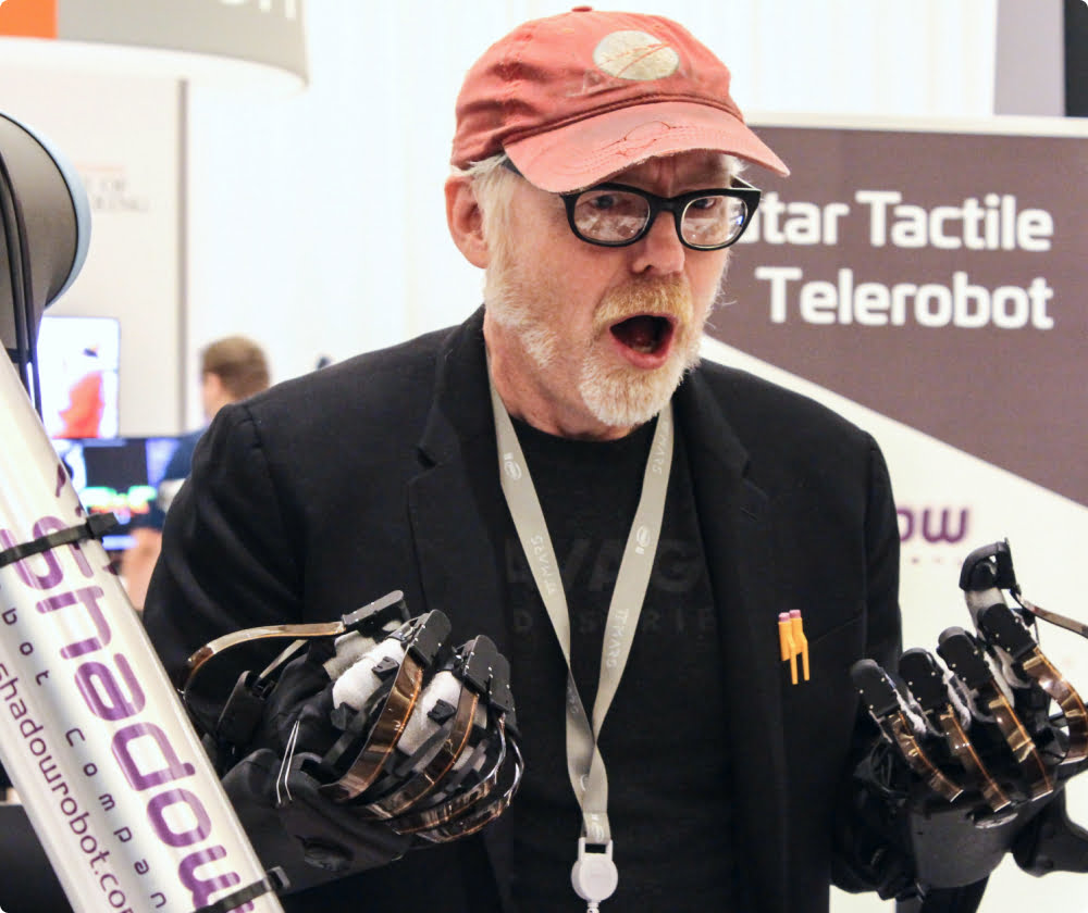 Adam Savage, amazed by Dexterous Hands and the tactile feedback in the gloves