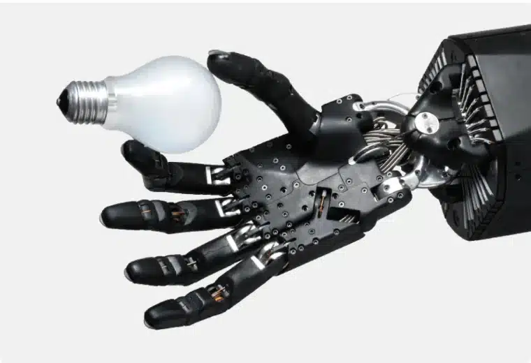 Shadow Robot Dexterous Hand carefully holding a light bulb